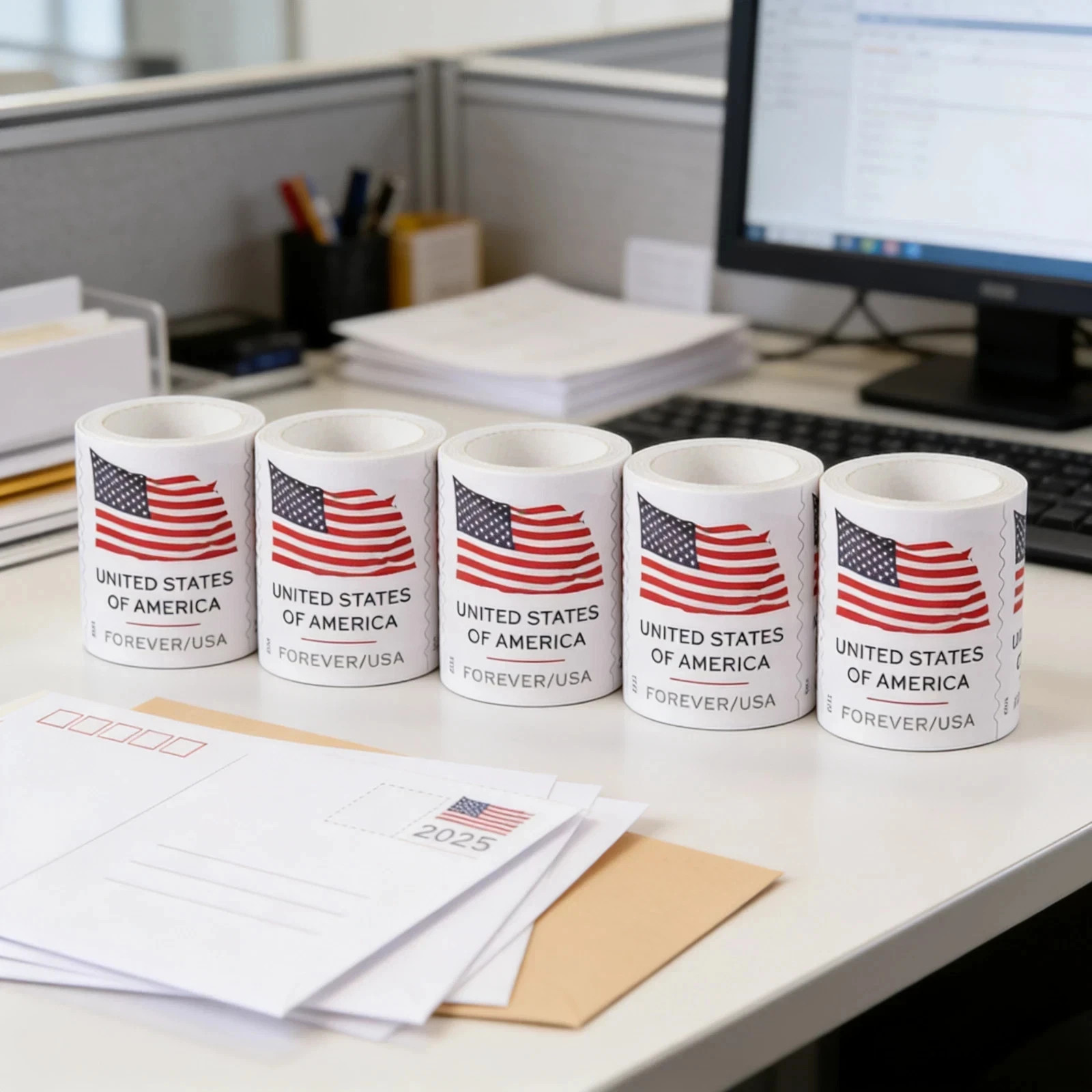 100 Count Roll – 2018-2025 USPS For-ever Flag Stamps (Mint, Never Hinged)