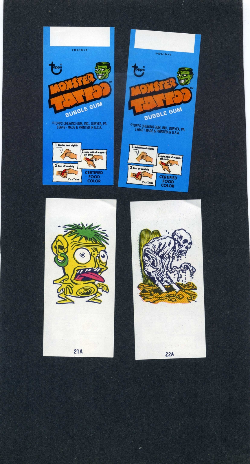 ONLY ONES ON EBAY!! 1975 TOPPS TEST UNCIRCULATED MONSTER TATTOO PAIR MINT COND