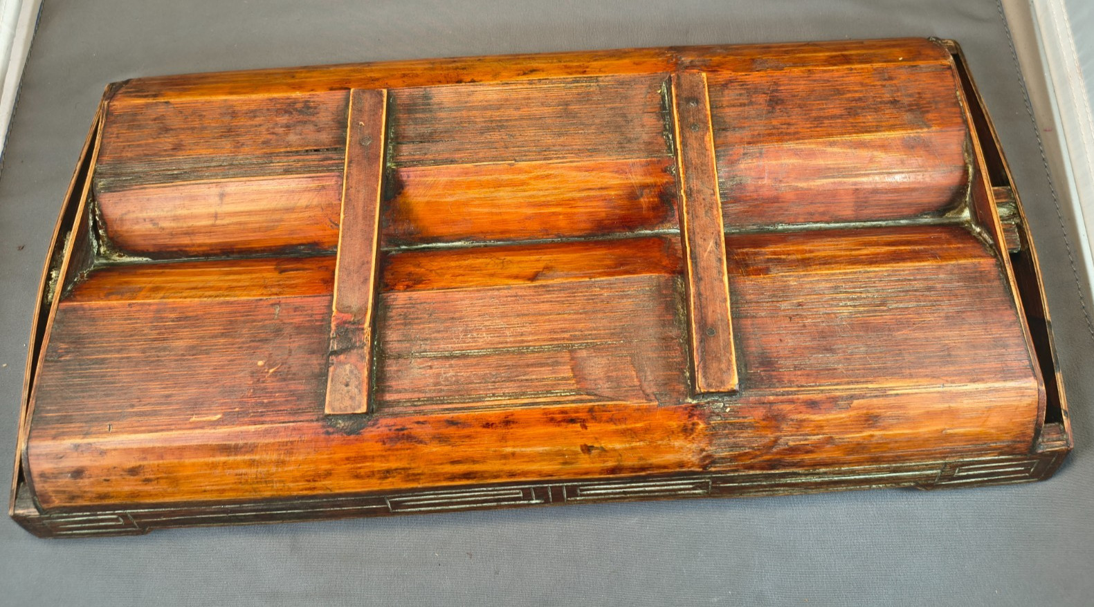 Vintage Split Bamboo Dual Trough Tray or Organizer – Southeast Asia – 16″ long