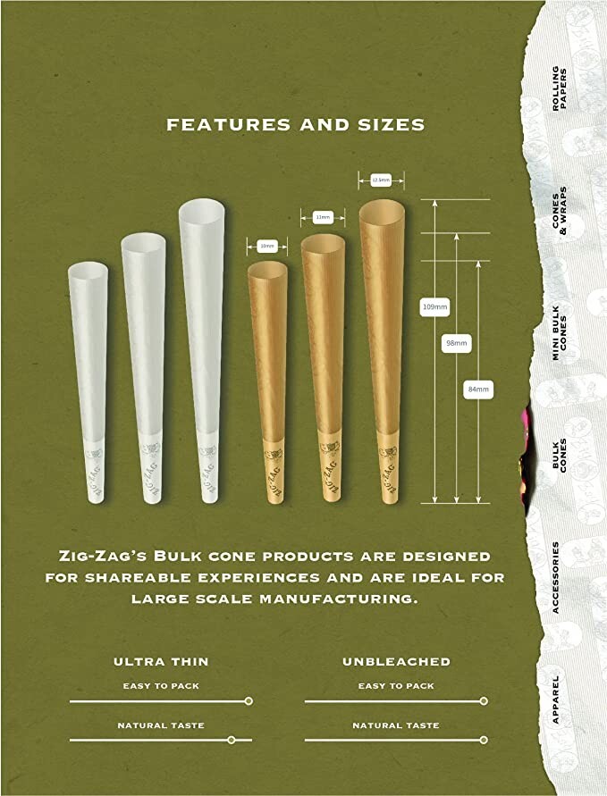 Zig-Zag Unbleached Paper Cones 1 1/4 Size 100 Pack & Black Tube Free US Shipping