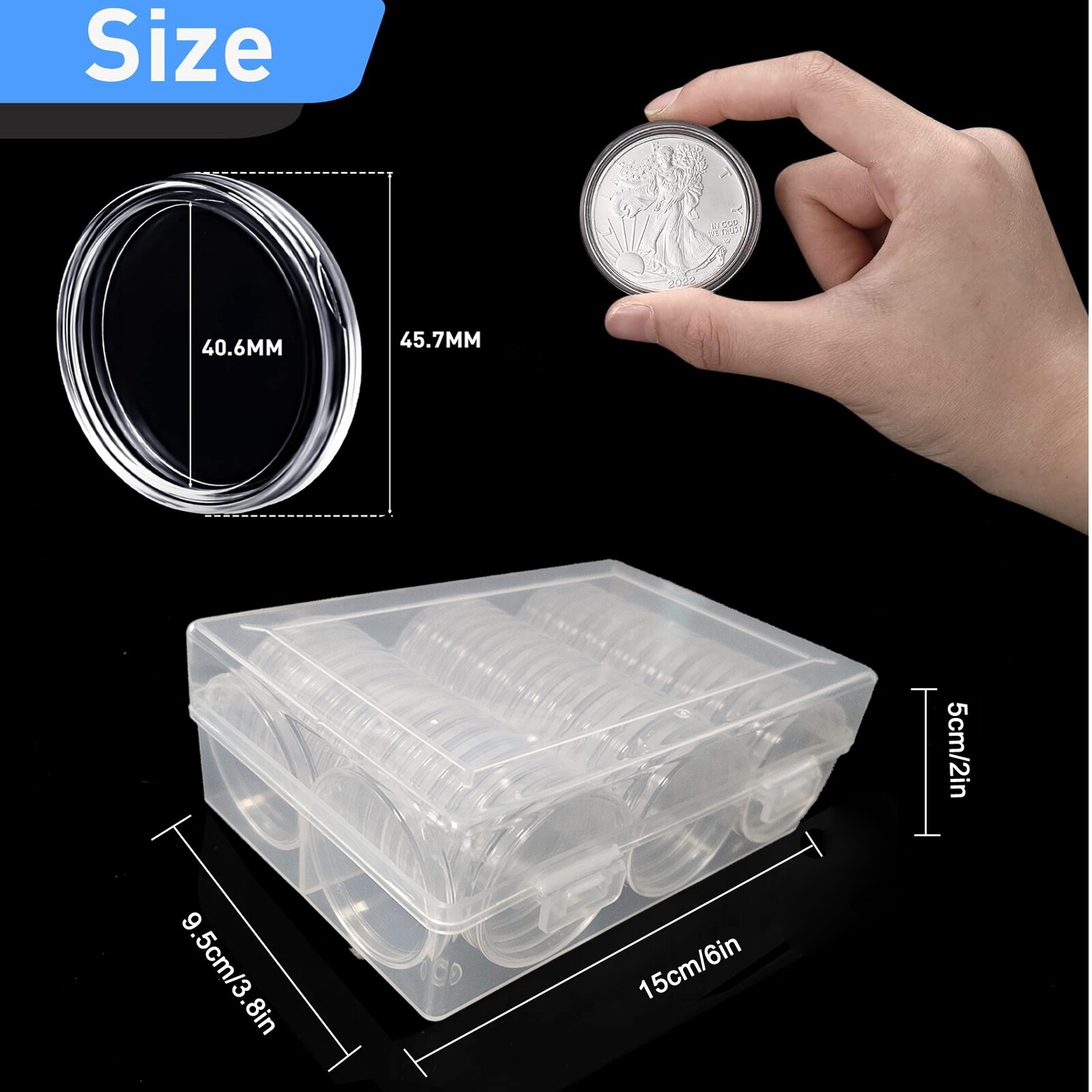 50Pcs Direct Fit Airtight 40.6mm American Silver Eagle 1Oz Coin Holders Capsules
