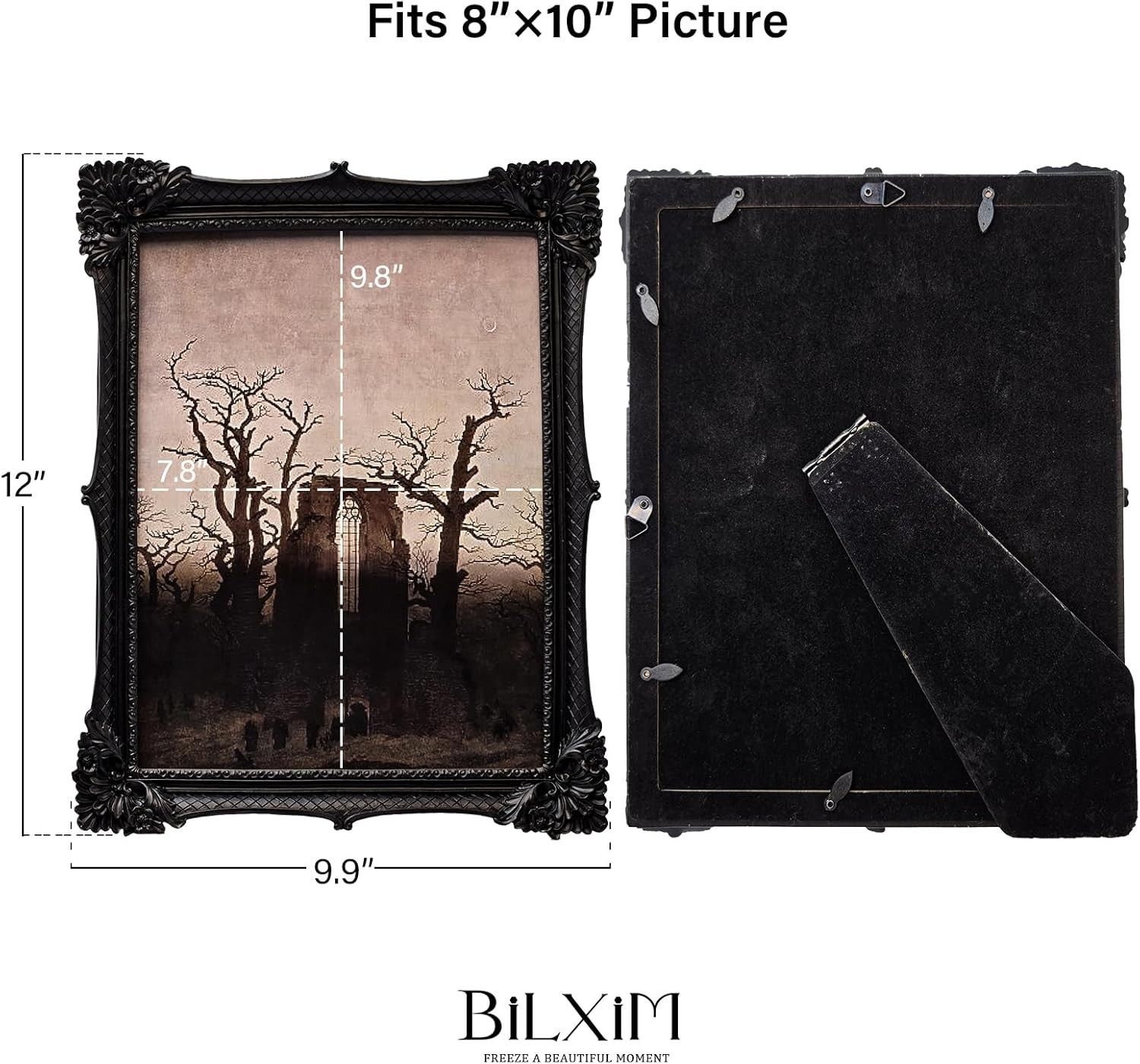 8×10 Vintage Picture Frame, Antique Black Ornate Photo Frame for Wall Hanging or