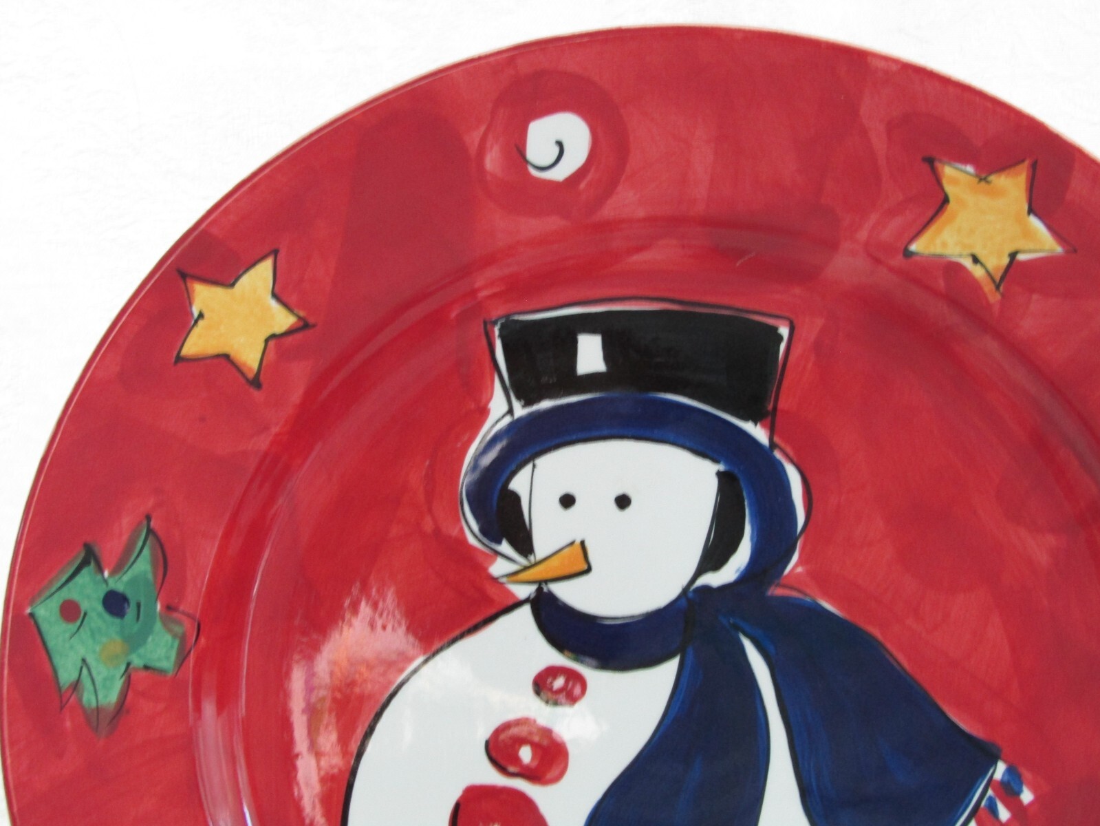 Rose Company Snowman, Christmas Trees & Stars Border Ceramic 13” Platter Plate