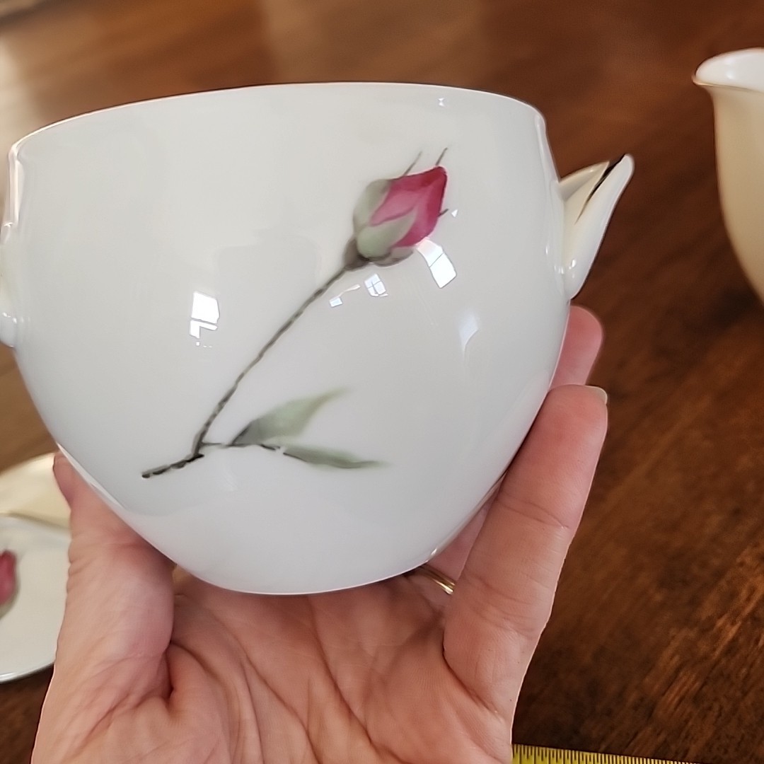 Sango Tea Rose Cream & Sugar Dish Set Fine China Porcelain Japan Vtg Floral EUC