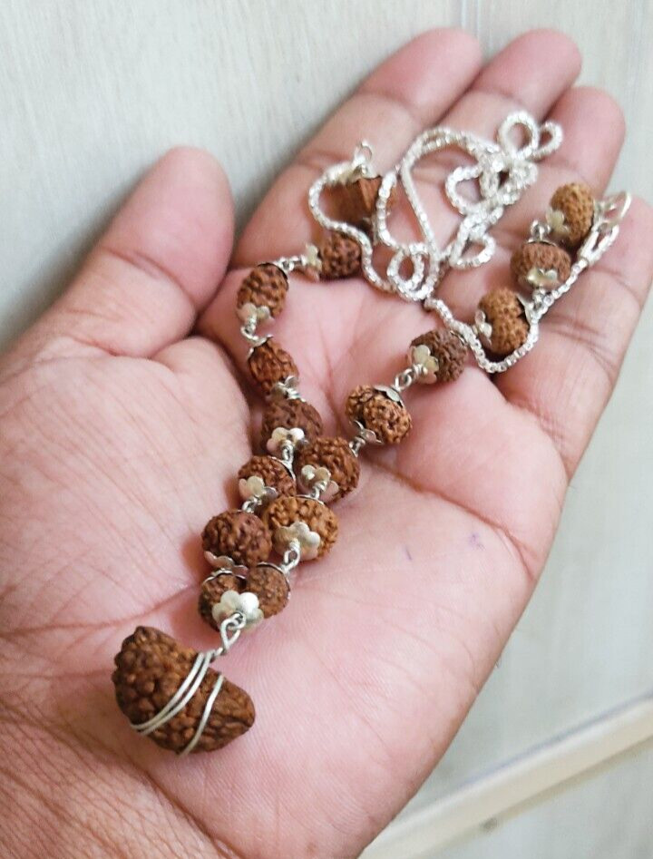 Rudraksha Siddha Mala 1 to 14 Mukhi with GouriShankar & Ganesh in Pure Silver