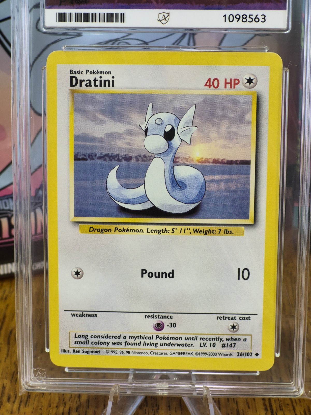 1999 Dratini Base Set Pokemon Card 26/102 Unlimited Ace Grade 8