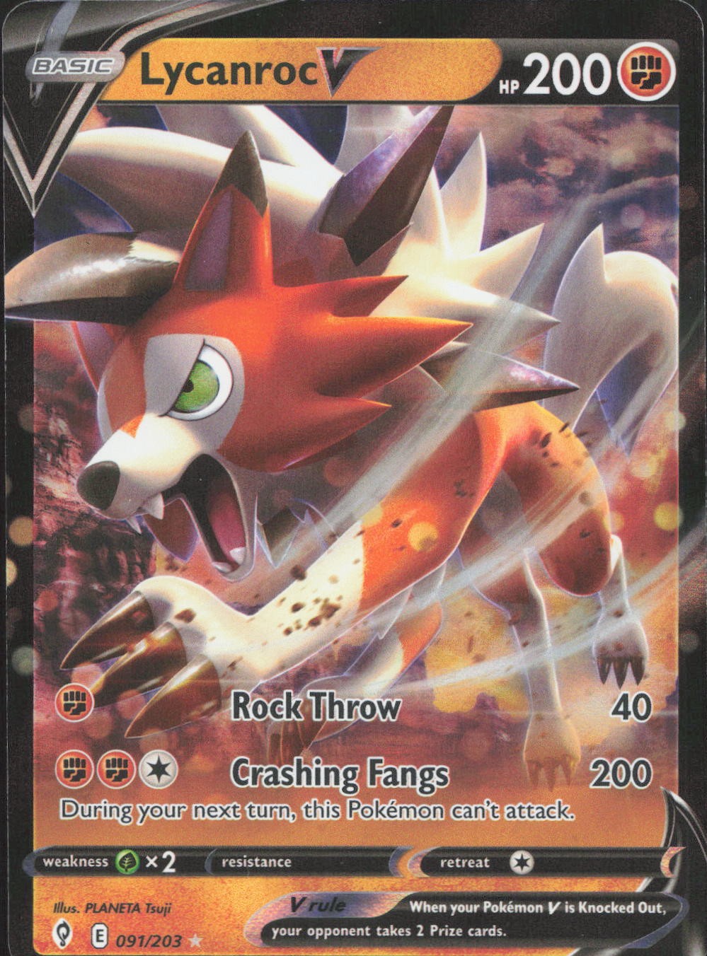 Lycanroc V 091/203 Holo V Rare Evolving Skies Pokemon Near Mint