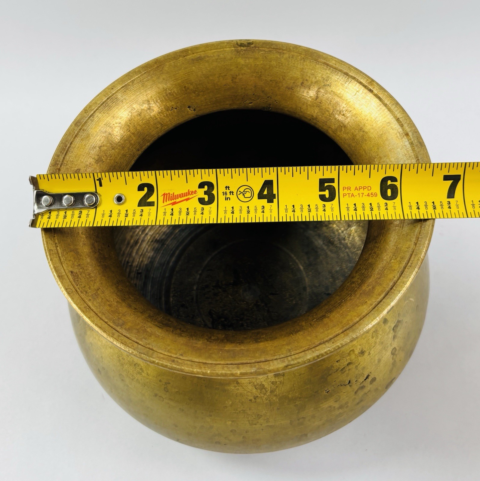Vintage Solid Brass Water Pot India Hand Hammered Kalash Heavy Patina 7″
