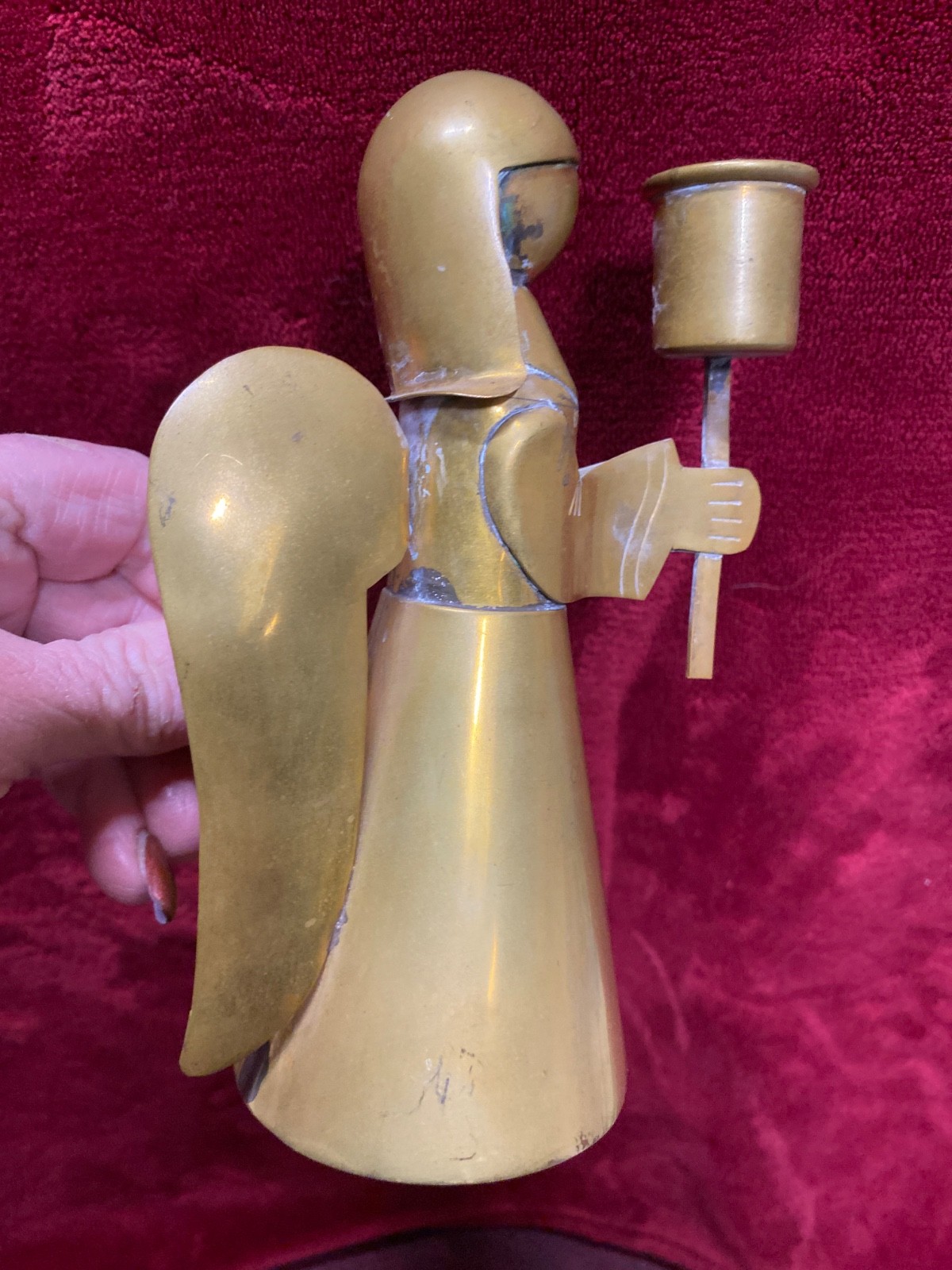 Vintage Brass and Copper Angel Candle Holder 6 In Candlestick Christmas Display