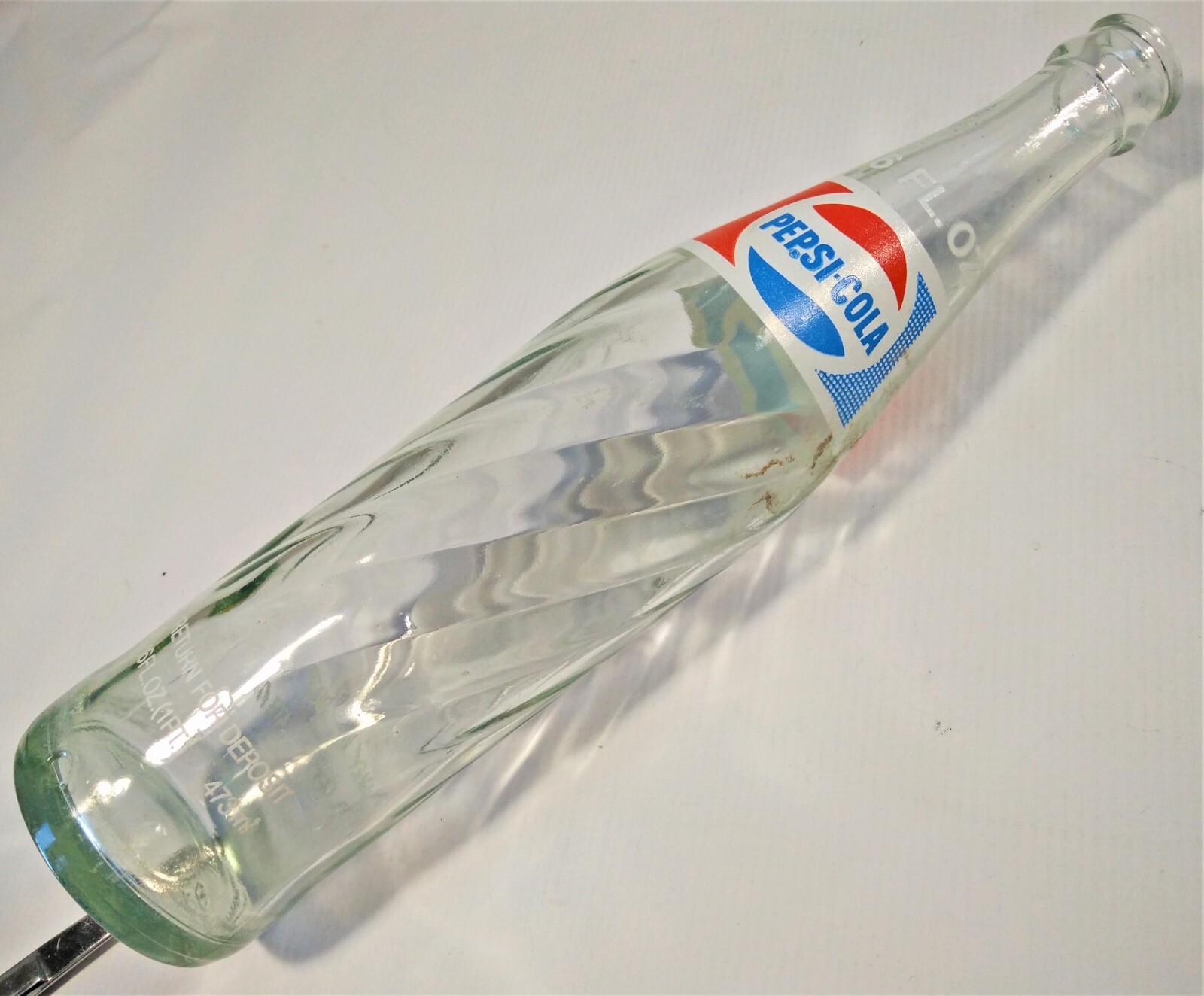 Pepsi-Cola Bottle 16 Oz One Pt Money Back Return For Deposit Soda Pop Clear Vtg
