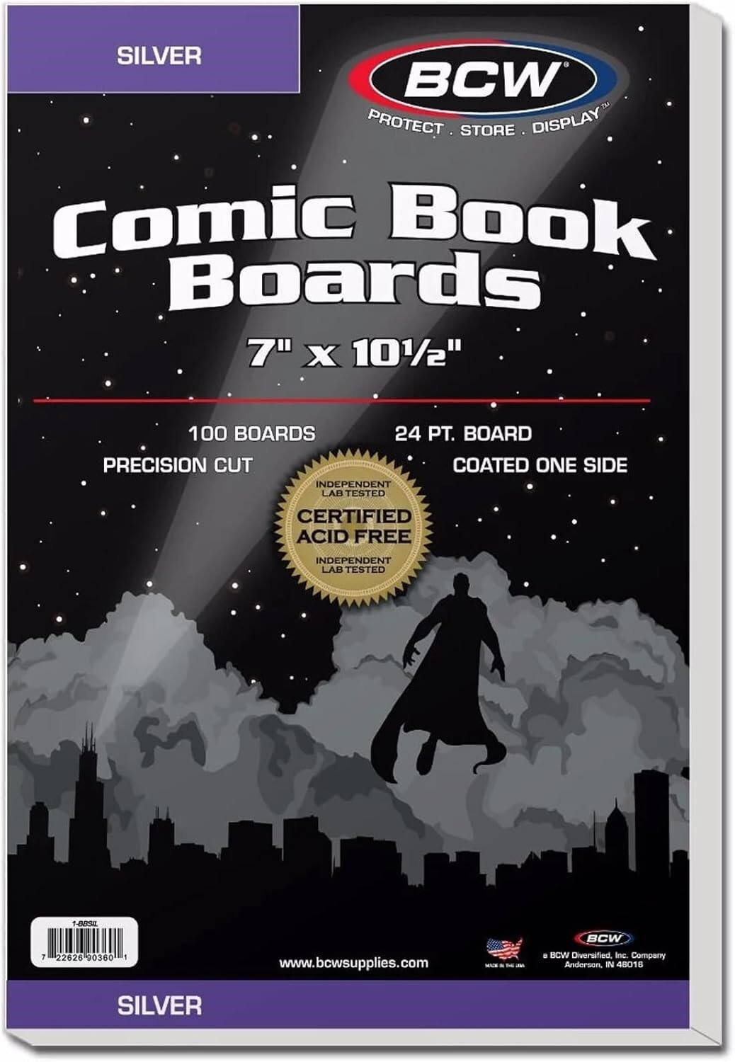 100 BCW Silver Era Comic Book Bags Sleeves + Acid Free Back Boards 7 x 10 1/2″