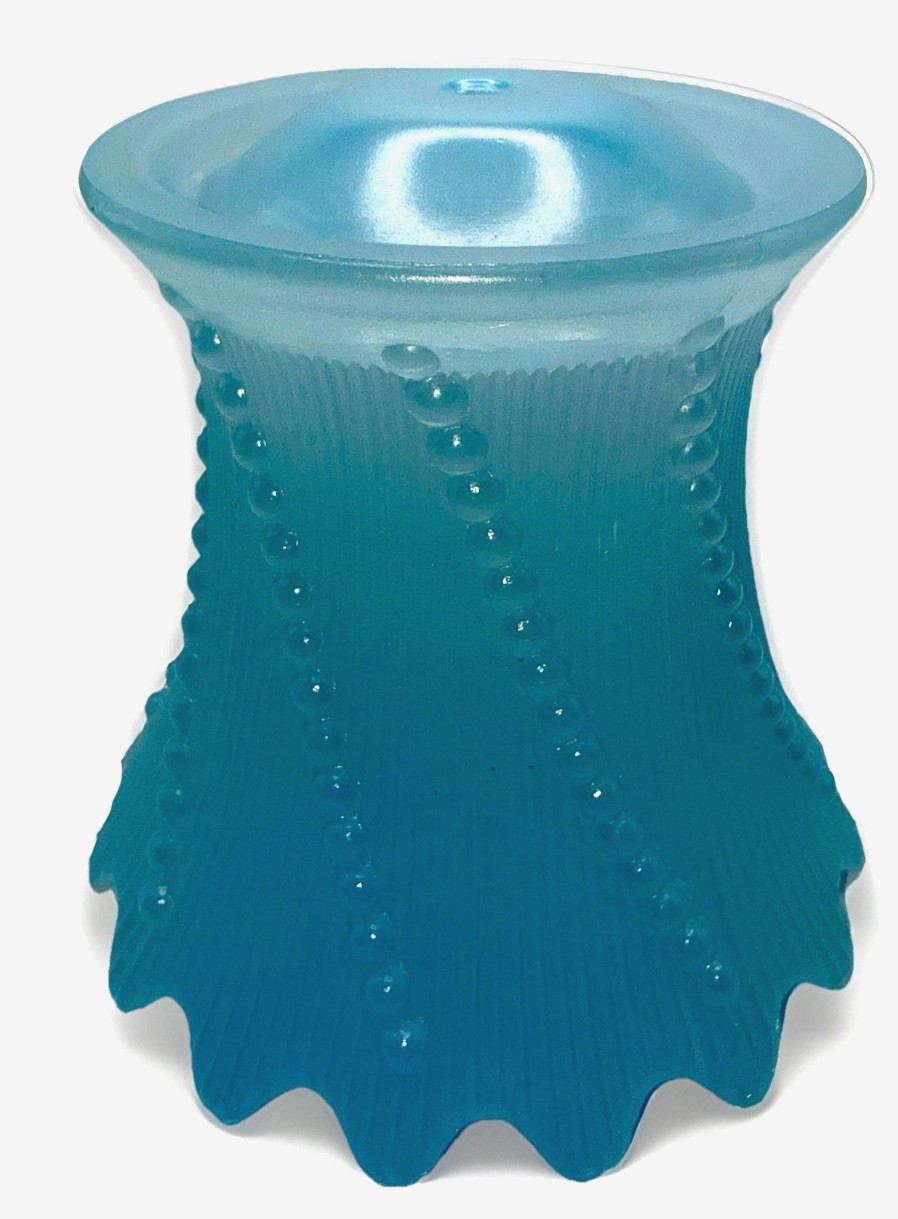 Blue Glass Electric Lamp Shade Dewdrops against Vertical Ribs 5.5″ High