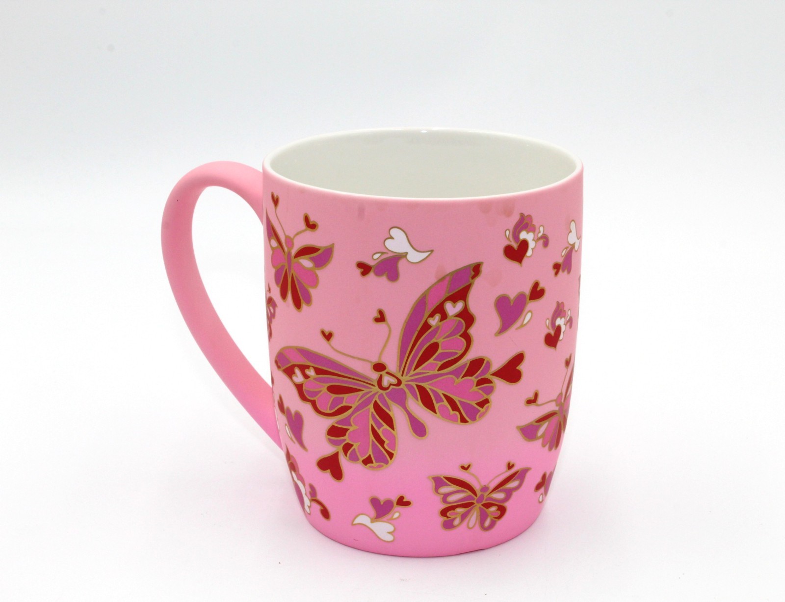 Large Coffee Mug Butterflies & Hearts Pink Ombré Soft Touch Sheffield Home 18 oz