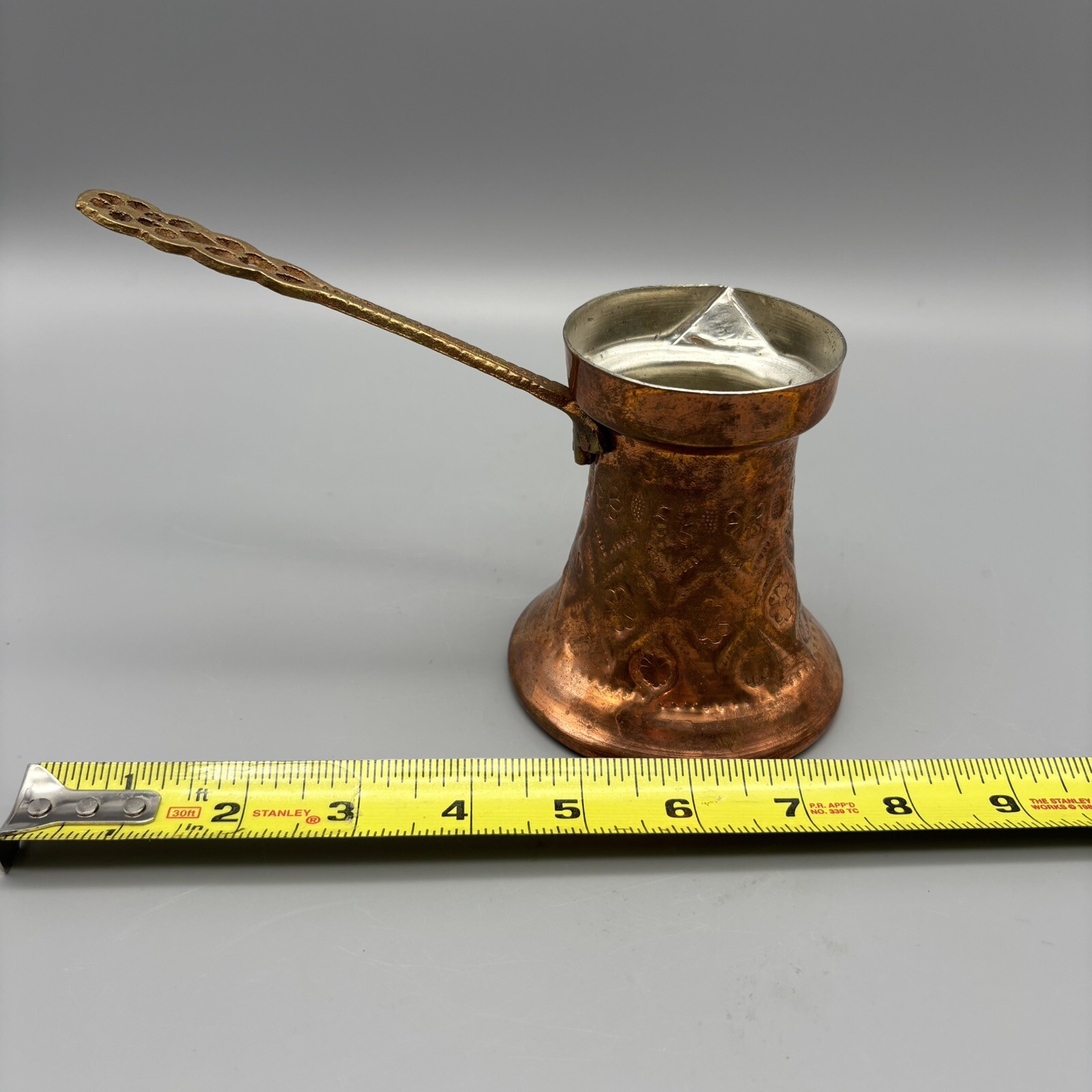 Antique Copper Coffee Pot Decorated Handle Turkish Coffee