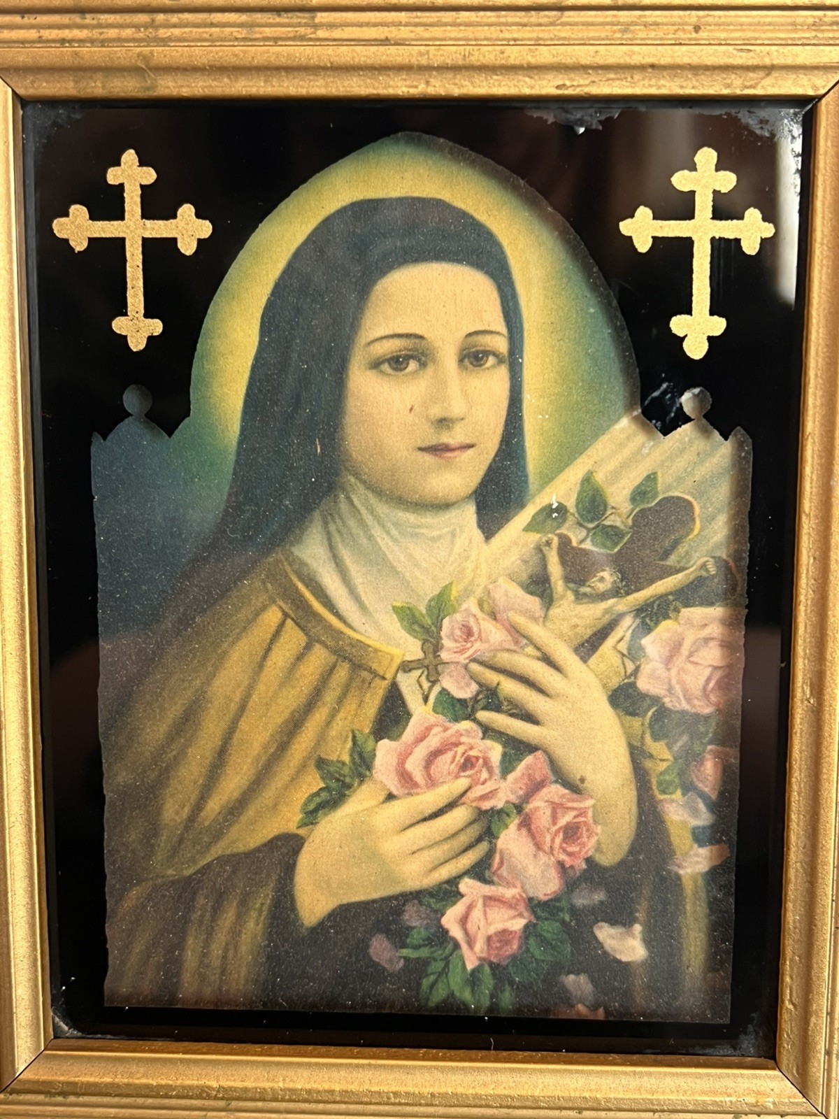 Vintage St Therese Little Flower Lithograph Framed Catholic Print Deltex 1933