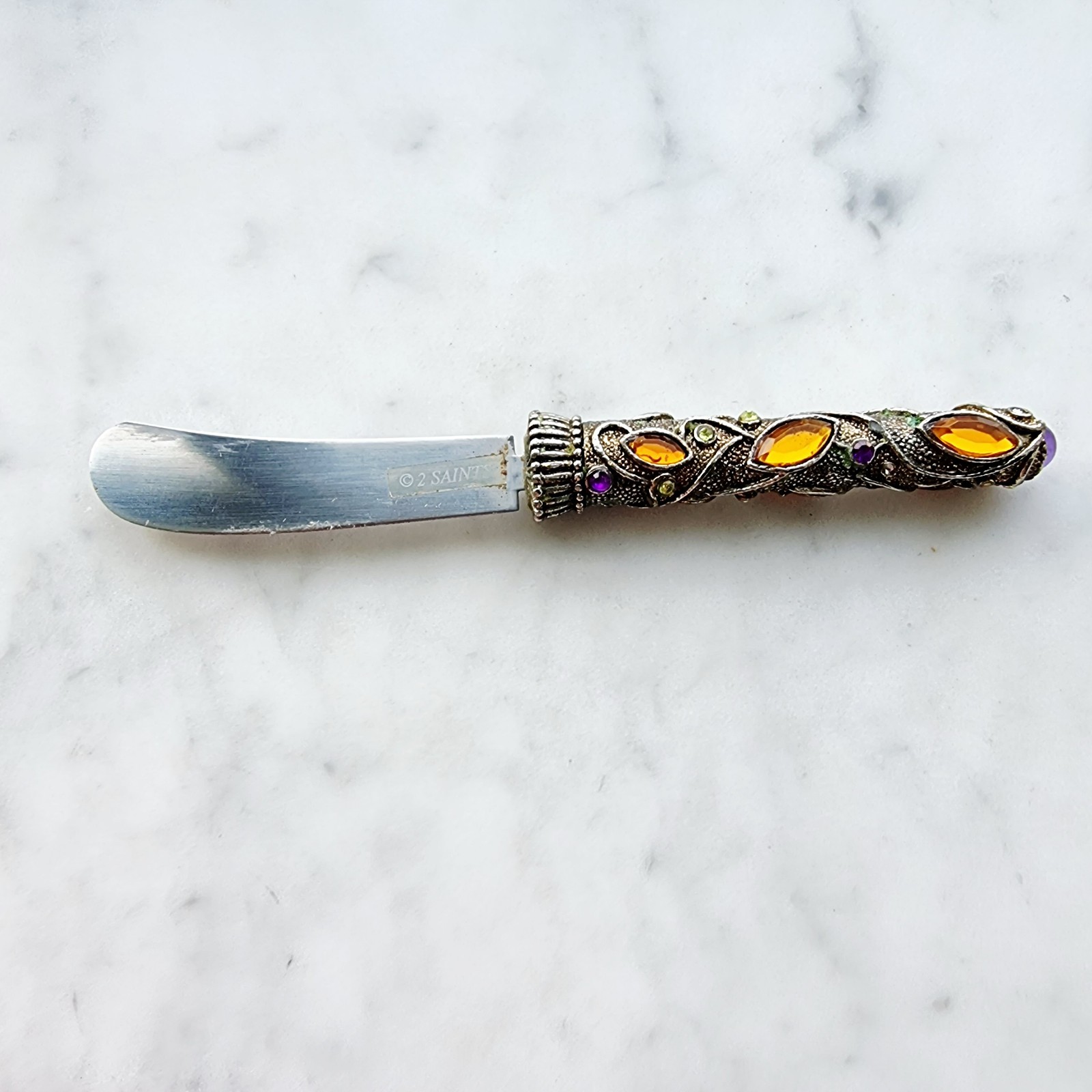 COLLECTIBLE 2 SAINTS SPREADER METAL JEWEL DECORATED HANDLE