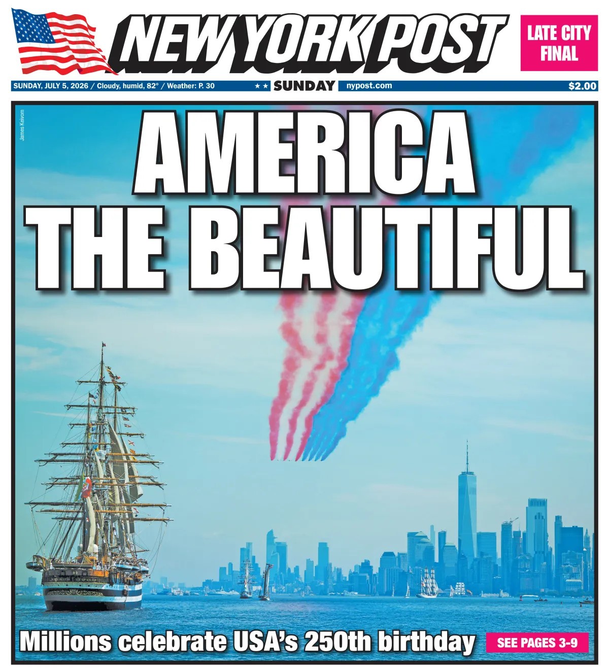 New York Post July 5 2026 USA 250th Birthday Semiquincentennial Tall Ships Cover