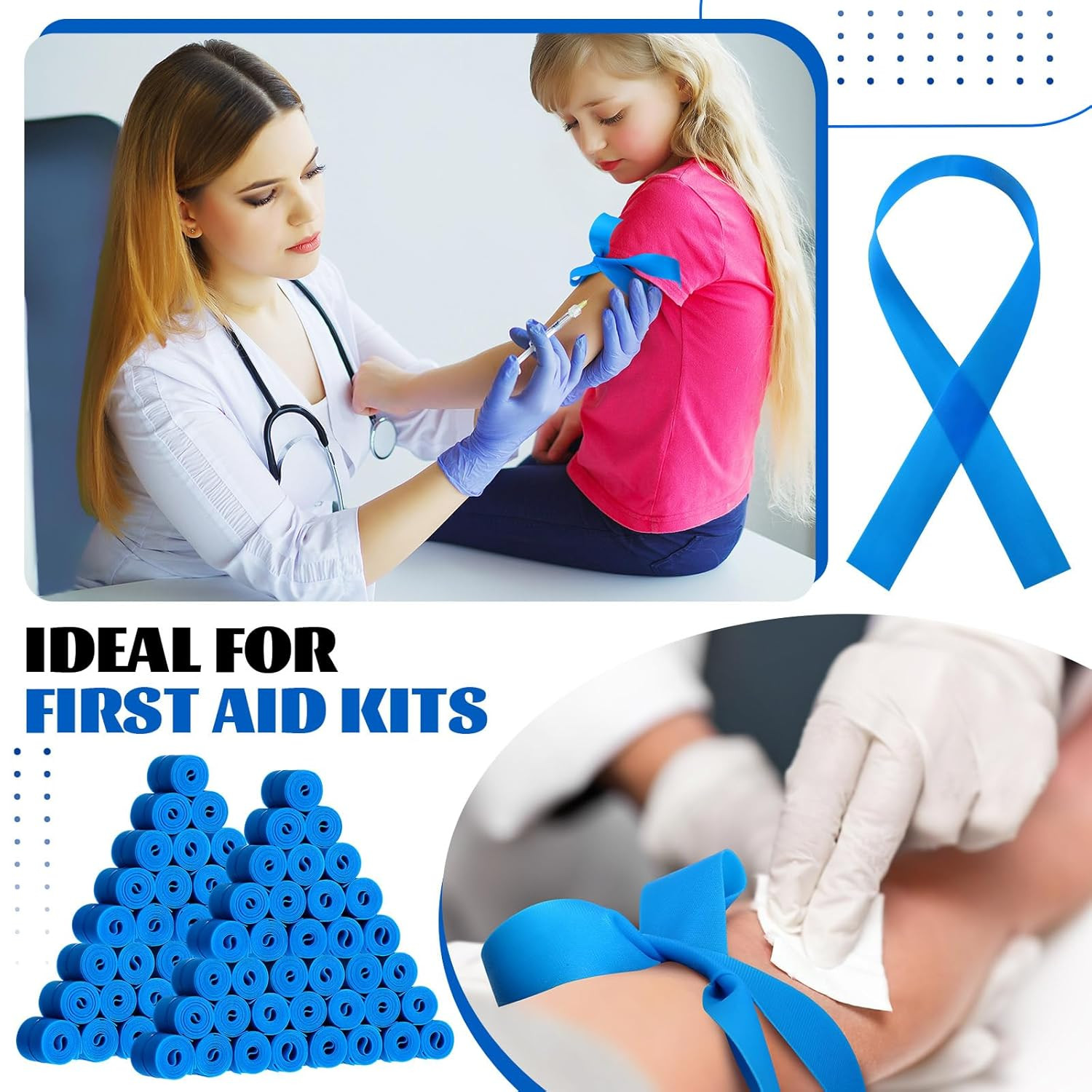 500 Pack Disposable Tourniquet First Aid Elastic Tourniquets Bulk Latex Free Blu