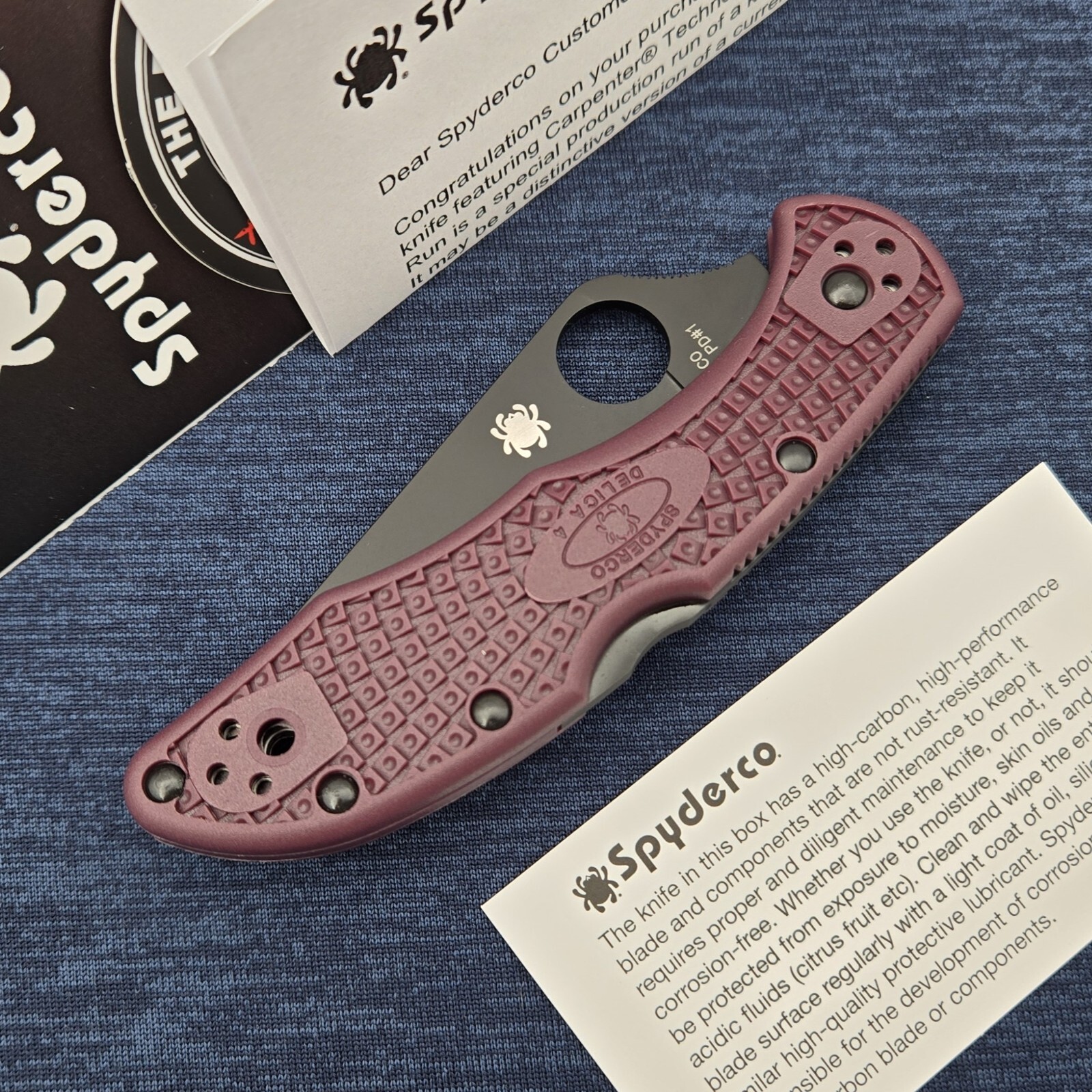 Spyderco Delica 4 Micro-Melt PD#1 Black Blade Burgundy FRN Handles SPRINT RUN