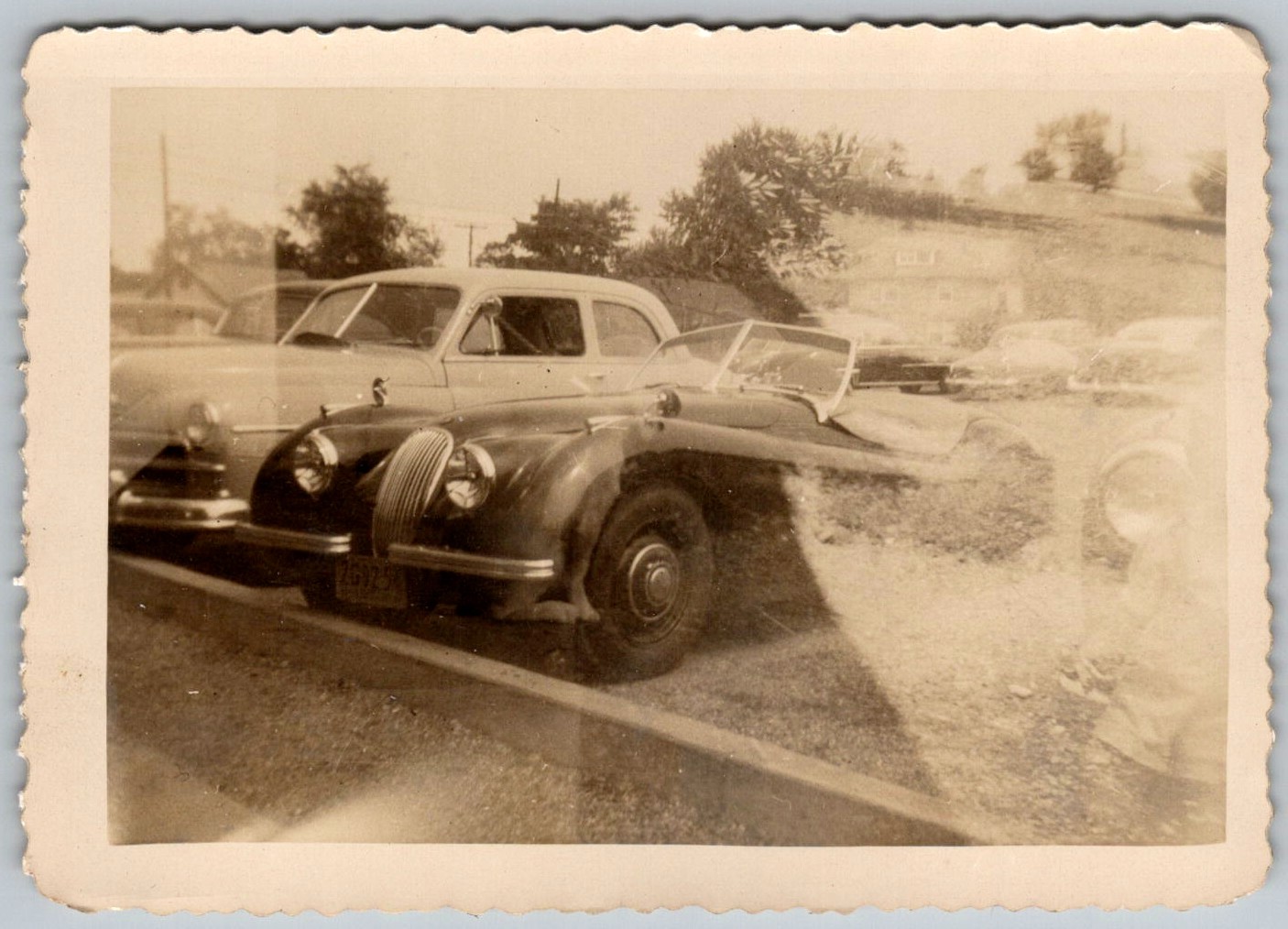 Vtg B&W Snapshot Jaguar Xk120 Roadster Sports Car Classic Automobile 1950s