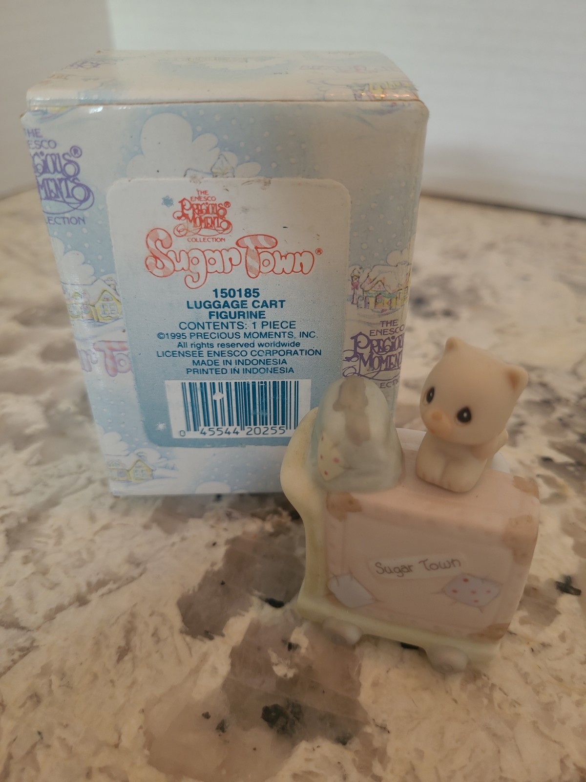 Precious Moments Sugar Town Luggage Cart Figurine Kitty Cat Suitcase In Box