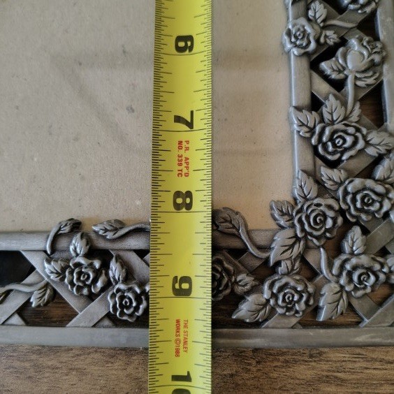 Vtg Roses & Lattice Pewter Frame Fit 5×7 Made In Taiwan Silver Dark Floral Goth