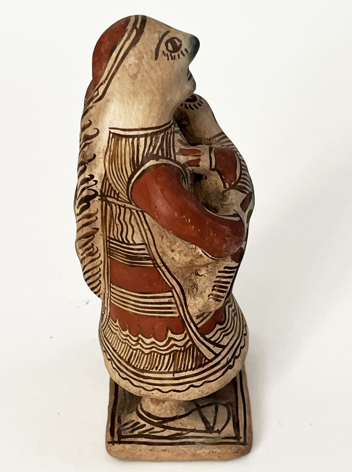 VTG MEXICAN GUERRERO AMEYALTEPEC OAPAN CERAMIC CLAY FOLK ART FIGURE WOMAN & BABY