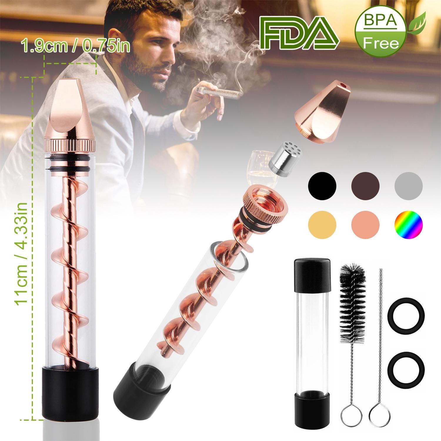 Glass Blunt Pipe Twisty 7-in-1 Grinder Kit w/ Smoking Metal Tip Cleaning Brush