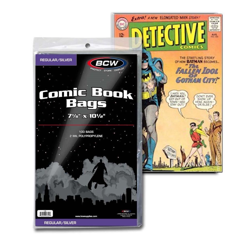 100 BCW Silver Era Comic Book Bags Sleeves + Acid Free Back Boards 7 x 10 1/2″