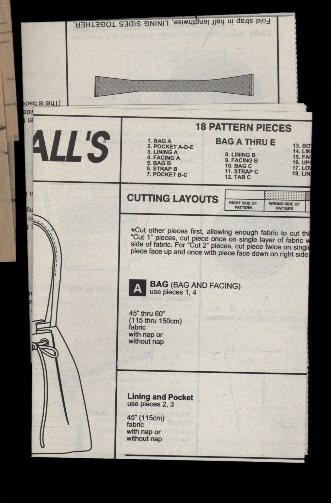 McCall’s Pattern No # 3772 * FASHION ASSESORIES lined Bag 5 Variations