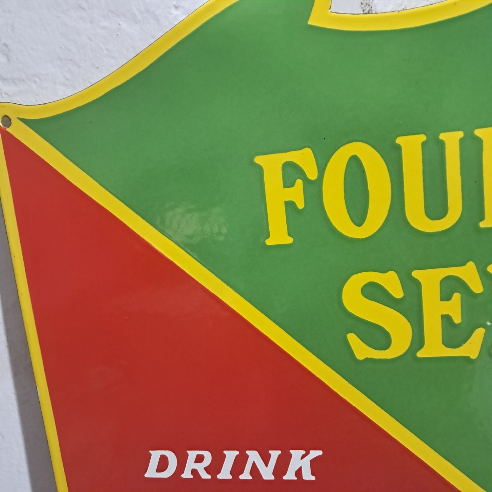 Drink Coca Cola Fountain Service Porcelain Enamel Sign 26 x 23 Inches 2 Sided