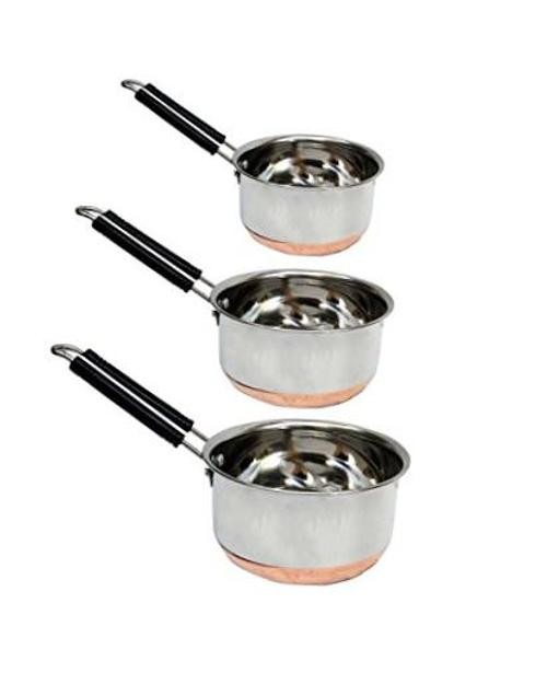 Cookware Set – Sauce Pan Small, Medium, Large. – Copper Bottom – Stainless