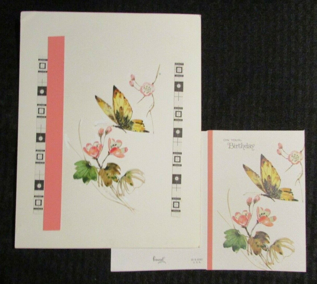 BIRTHDAY Beautiful Butterfly & Flowers 7.5×9.5″ Greeting Card Art #8262 w 5 Card