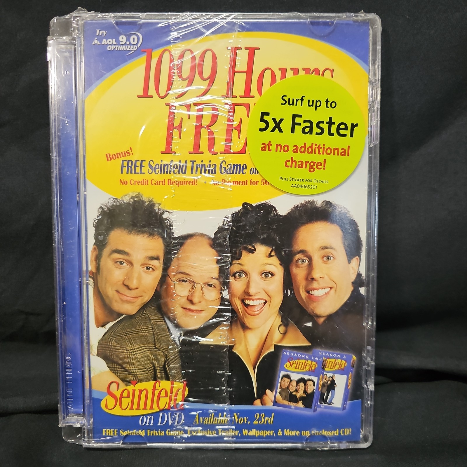 Vintage AOL 9.0 Free Trial Disc New Sealed Seinfeld