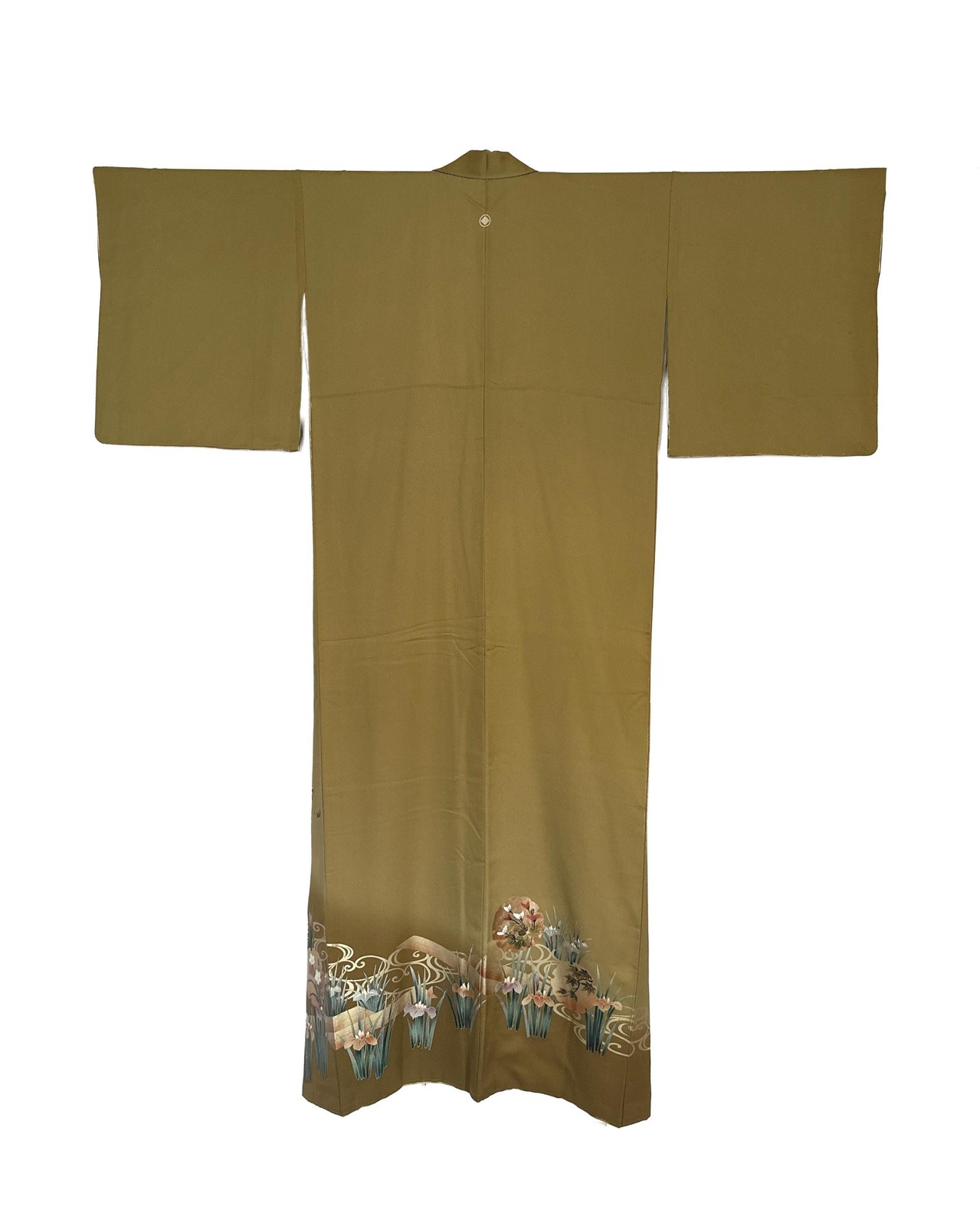 Vintage Silk Irotomesode Kimono: Mustard Yellow Floral Daffodil Painting