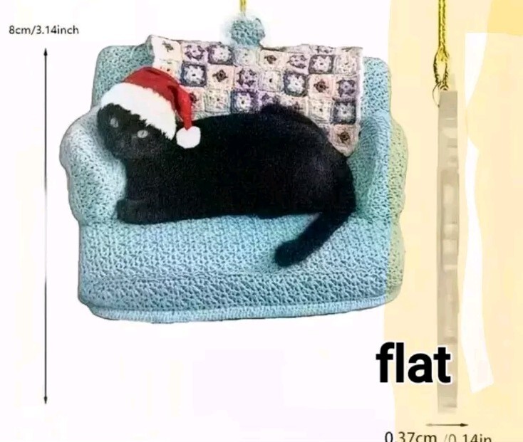 Charming Black Cat Christmas Tree Ornament – Acrylic Holiday Decor Pendant –