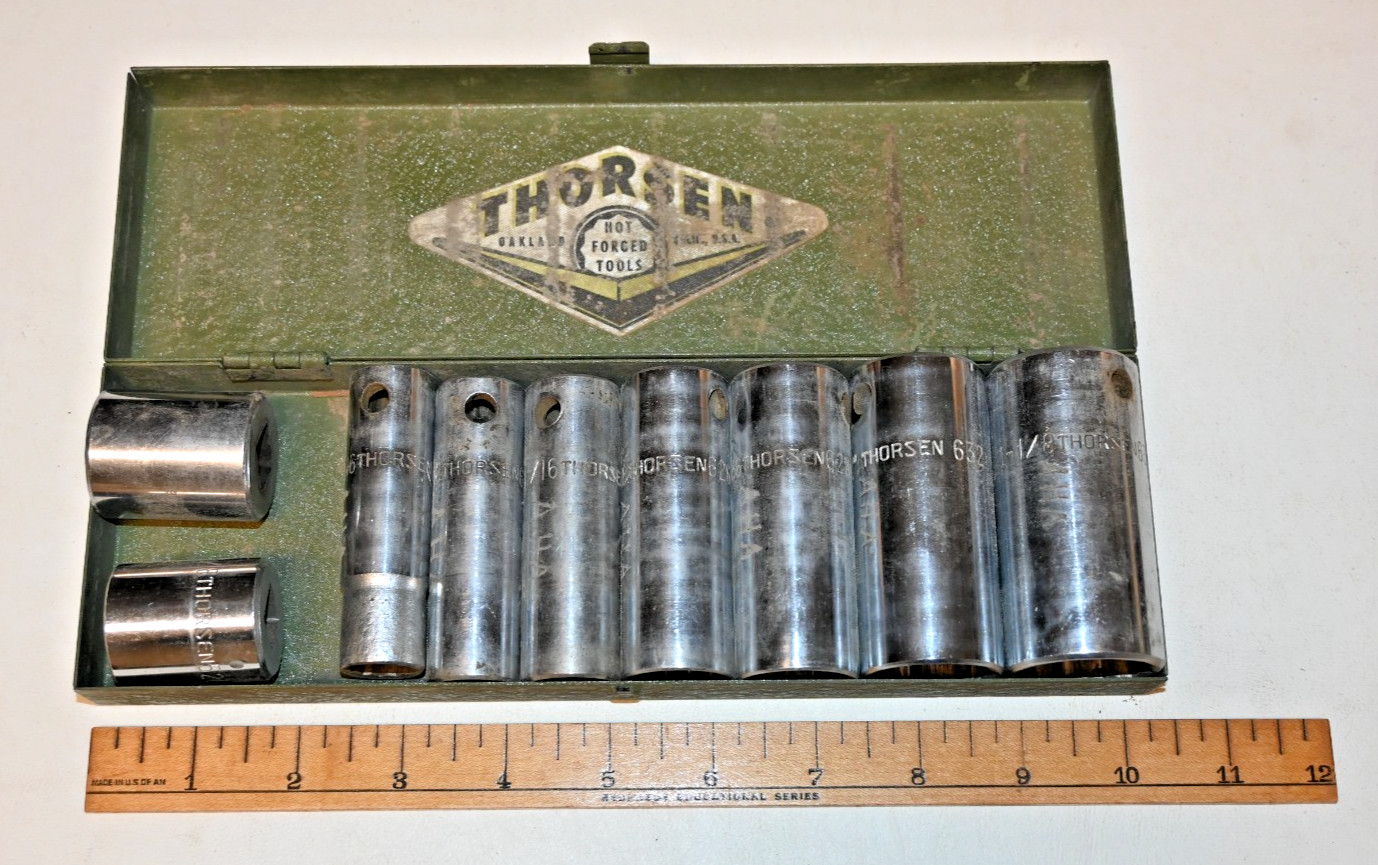 Vintage Thorsen USA Deep Socket Set # 1210DP in Original Metal Box Partial Set