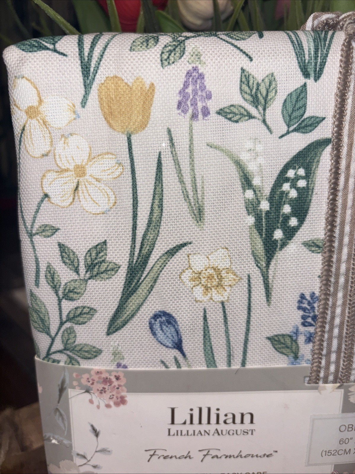 Lillian August French Farmhouse Spring Floral Easy Care Tablecloth 60×120 NEW