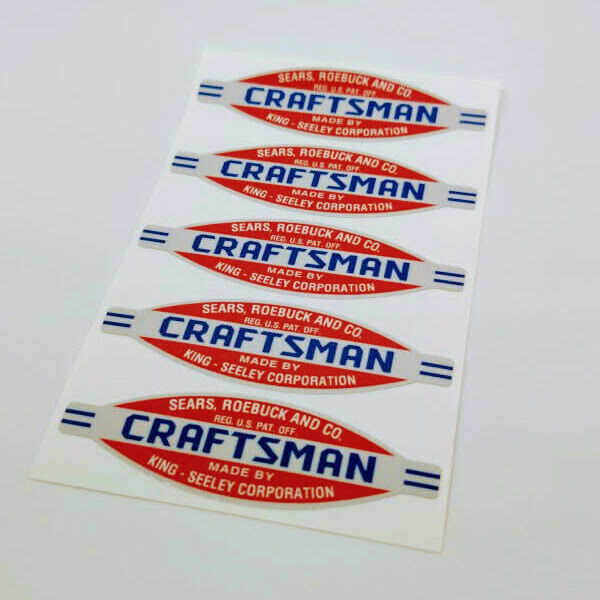 3 Inch CRAFTSMAN TOOLS KING SEELEY x 5 DECALS, Vintage Style Vinyl Stickers
