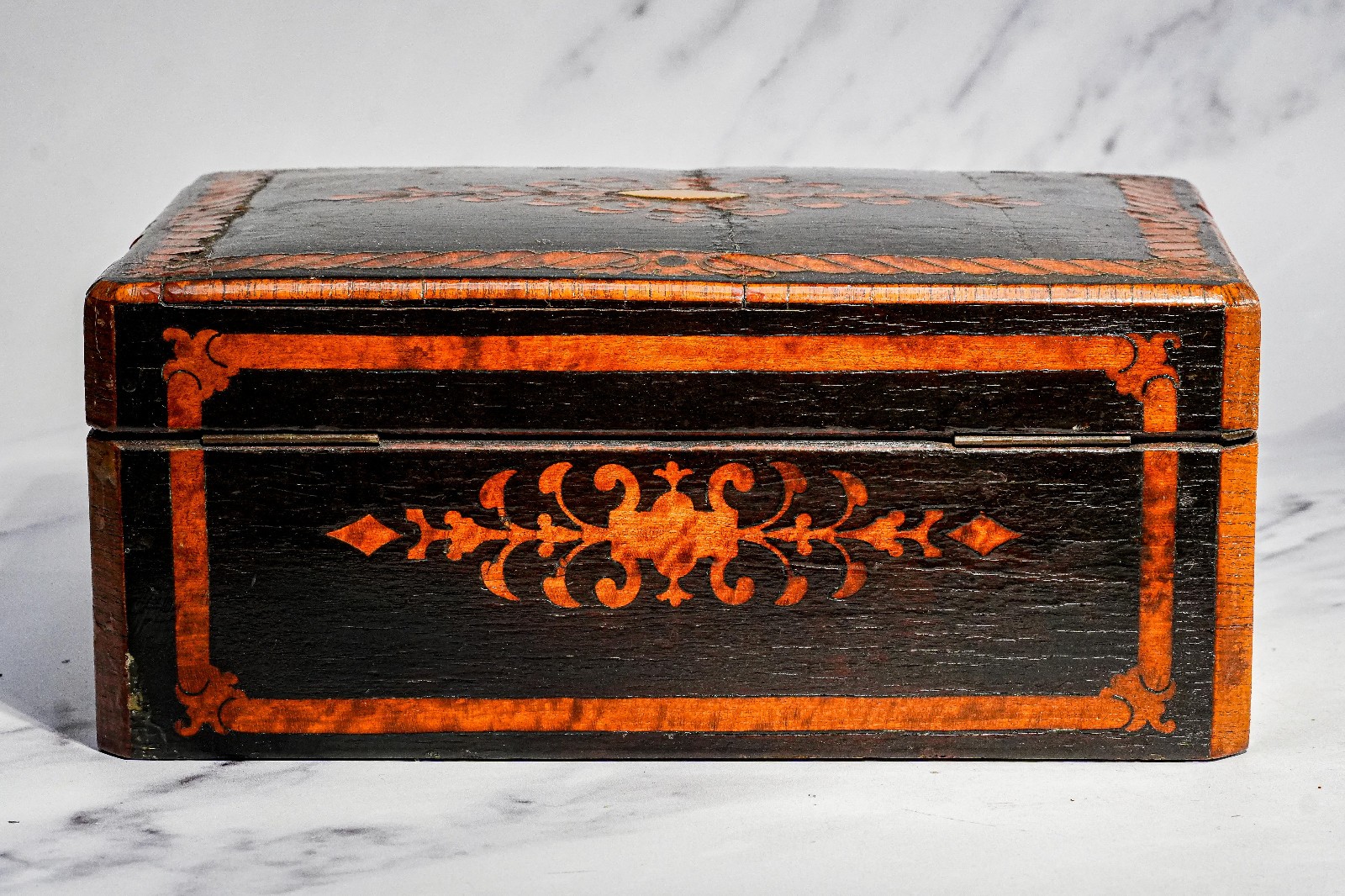 Beautiful Antique Victorian Lacquered Music Box Case Decorative Inlaid Wood Box