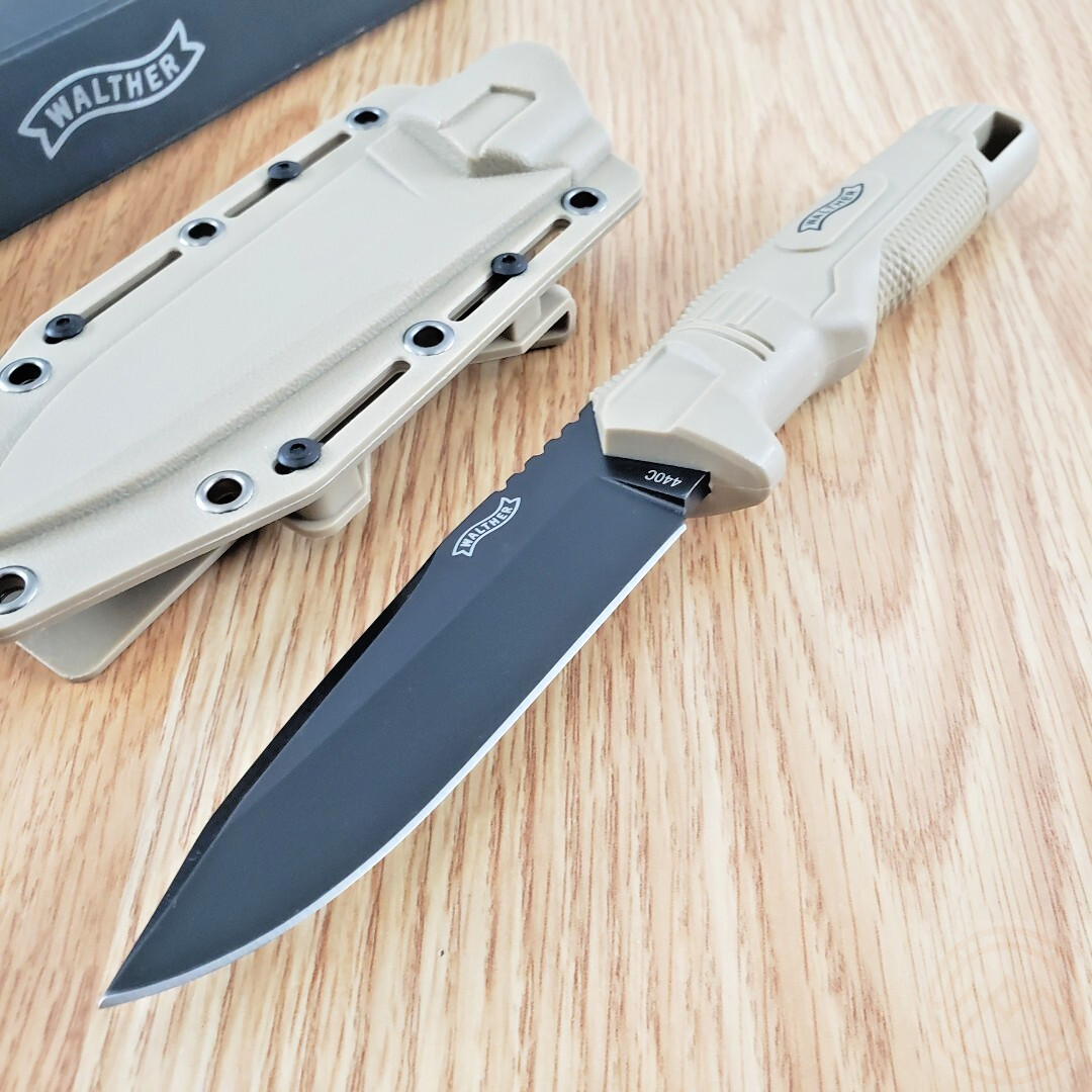 Walther BUK Fixed Knife 4″ Black Finish 440C Steel Drop Point Blade Nylon Handle