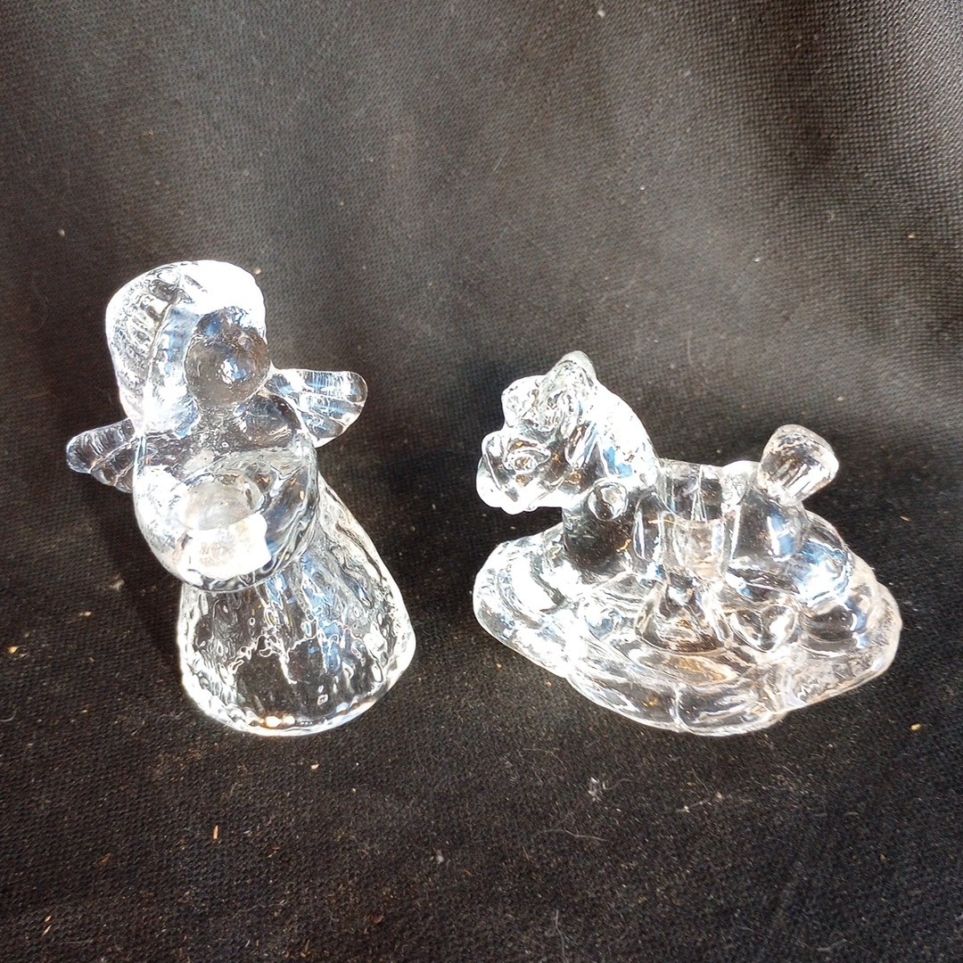 Vintage Glass Angel And Rocking Horse Mini Candle Holders