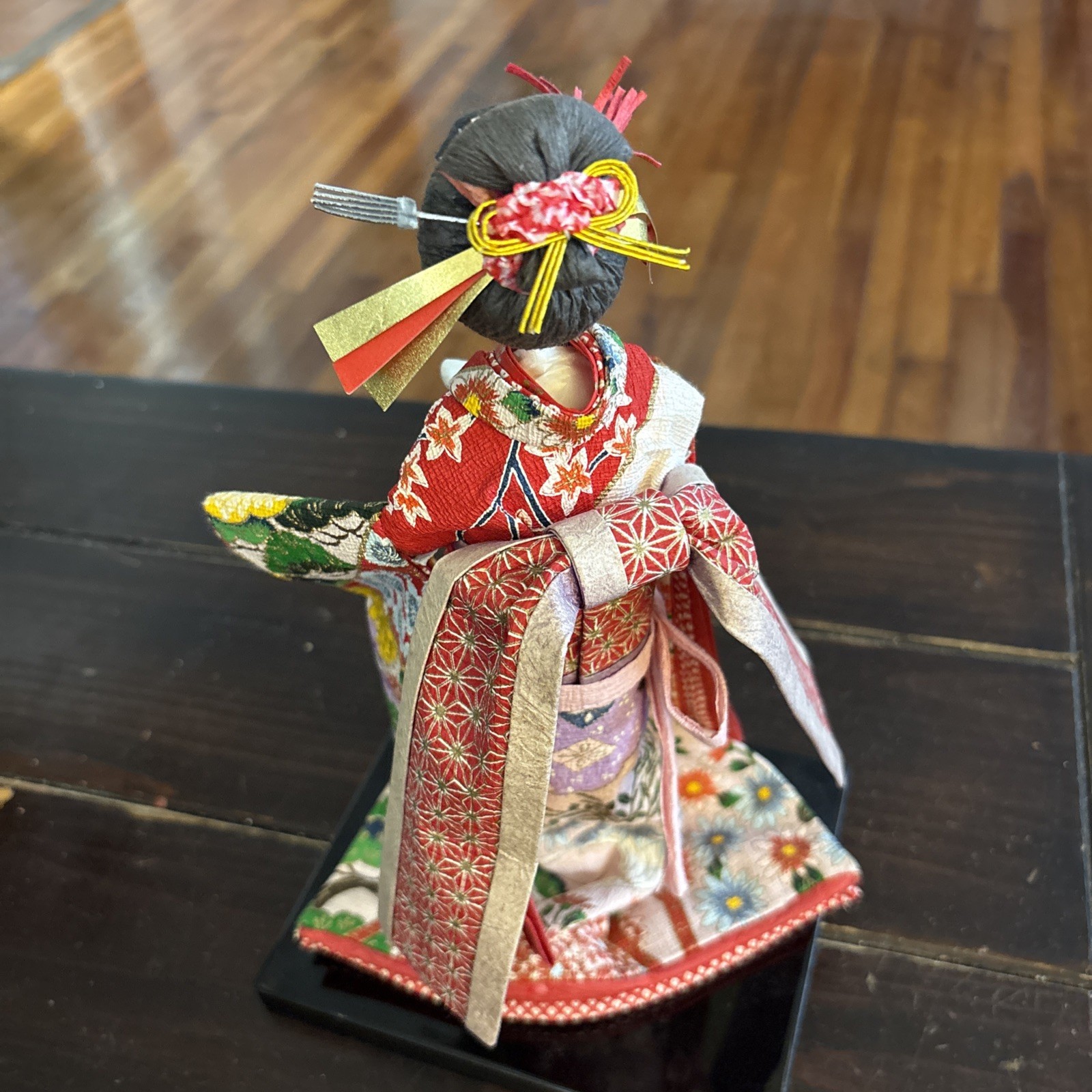 Vintage Japanese Geisha Doll in Kimono 9.5” on Stand Handmade Made in Japan
