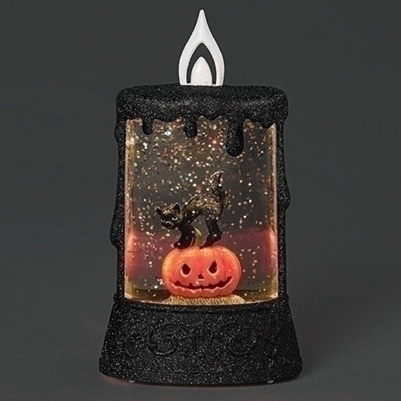 Roman Lighted Mini Candle with Halloween Cat Snowdome 5.7 Inch Multicolor
