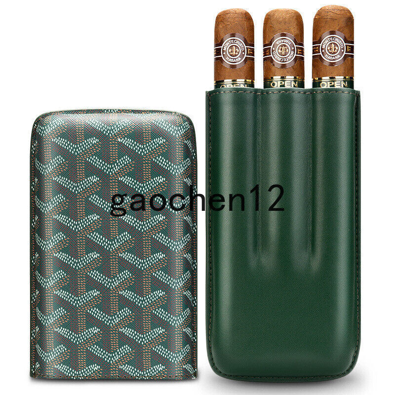 Pocket Cow Leather Case Holder 3 Tube Portable Travel Green Cigar Humidor