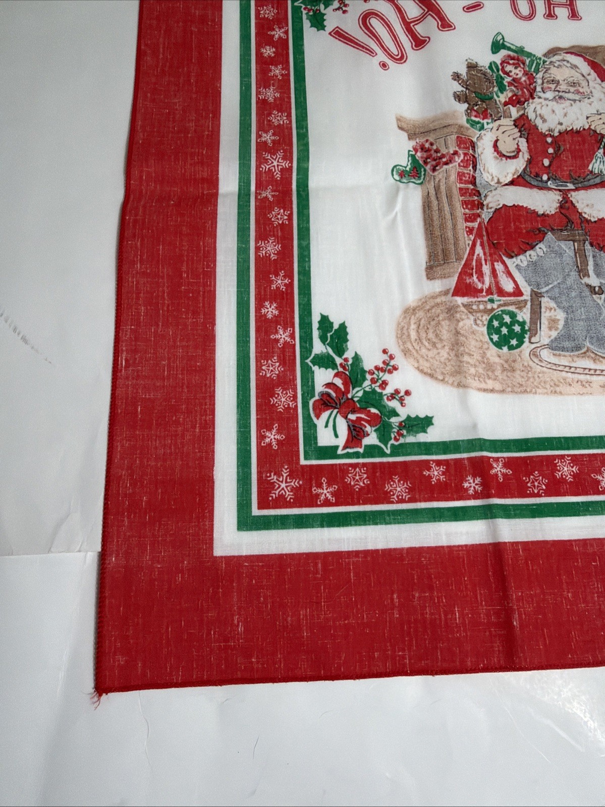 Vintage NWT Bandanna Brand Christmas Ho-Ho-Ho Santa Handkerchief Multicolor 21”