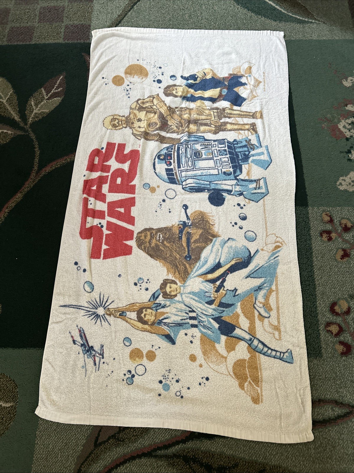 Vintage 70s Star Wars Beach Towel 30 X 55 The Bibb Company Luke Leia Han R2-D2