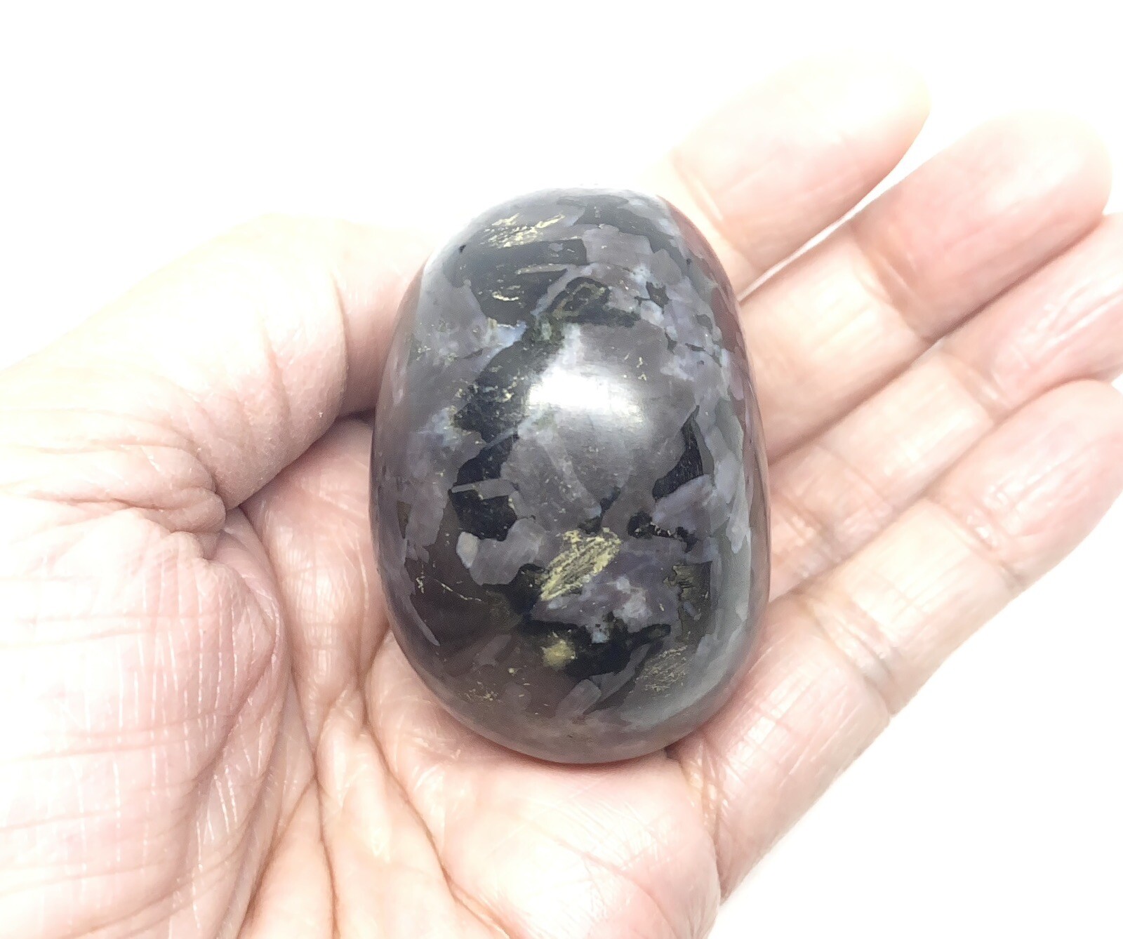 Indigo Gabbro (Mystic Merlinite) Palm Stone From Madagascar 141g Reiki