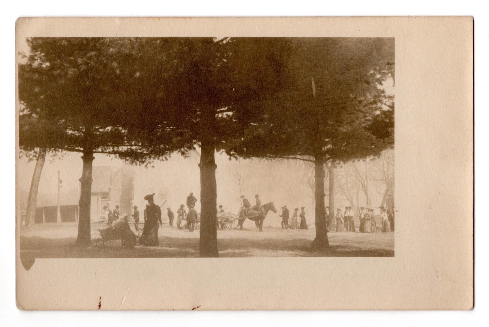 Gathering of People Community Horse Drawn Wagon Photo Postcard RPPC Unposted
