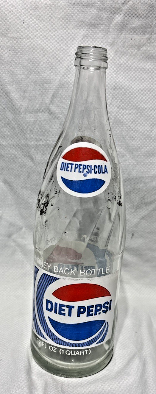 Vintage Diet Pepsi Cola ACL Return Deposit Money Back 32 oz Glass Bottle